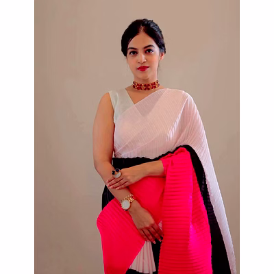 shiv two shade crush georgette saree with digital print