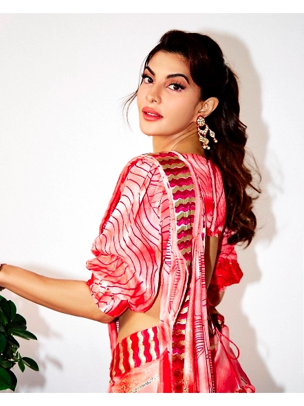 Jacqueline Fernandez Orange Printed Saree-2