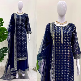 riya tex blue georgette suit set with work
