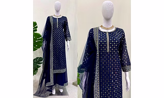 Blue Georgette Suit Set with Work