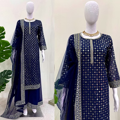 riya tex blue georgette suit set with work