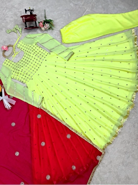 Yellow Georgette Suit Set with Work