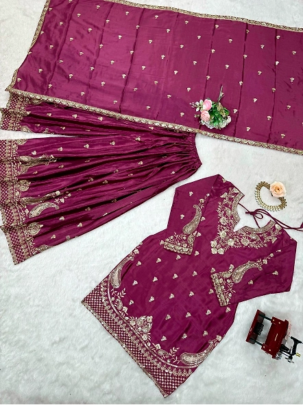Brown Chinon Silk Suit