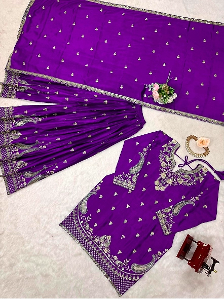 Purple Chinon Silk Suit