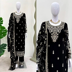 Black Georgette Suit Set with Work