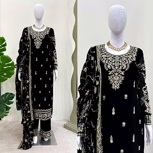 Black Georgette Suit Set with Work