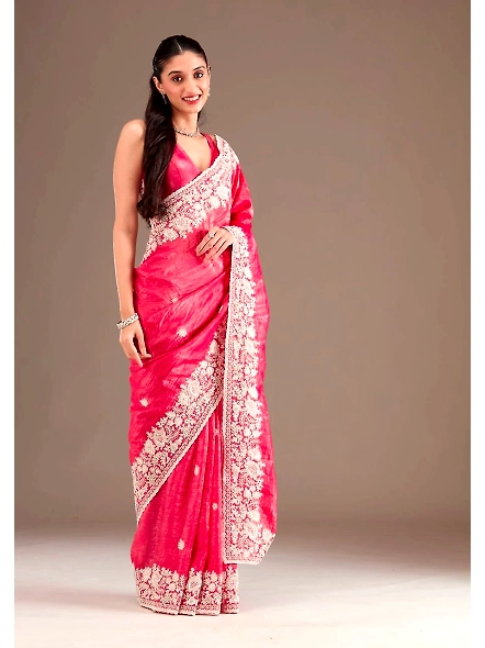Premium Gold Crush Silk Saree with Designer Embroidery Work-Red-1
