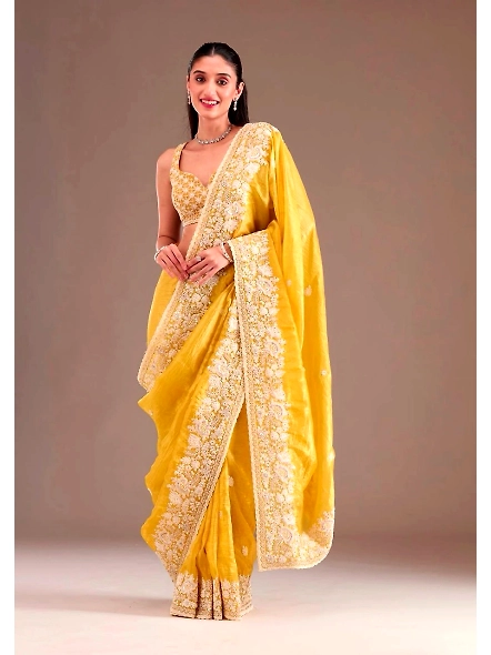 Premium Gold Crush Silk Saree with Designer Embroidery Work-BT1265_Yellow
