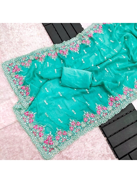 Premium Crunchy Saree with Sequence Work-Cyan-3