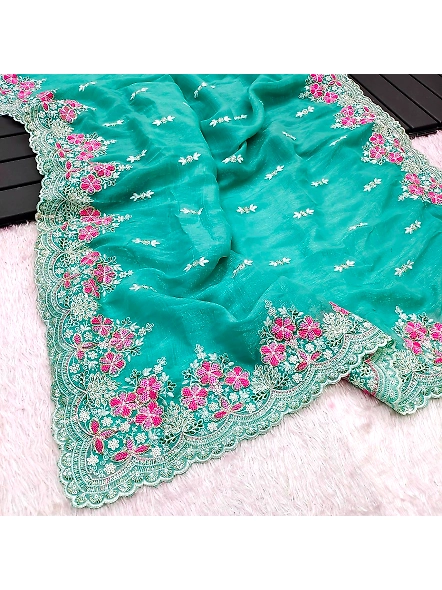 Premium Crunchy Saree with Sequence Work-Cyan-5