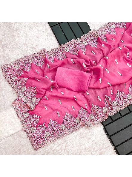 Premium Crunchy Saree with Sequence Work-Pink-3
