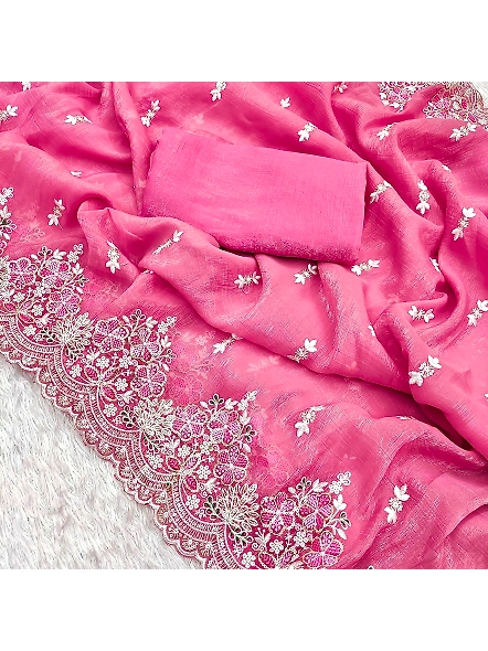Premium Crunchy Saree with Sequence Work-Pink-4