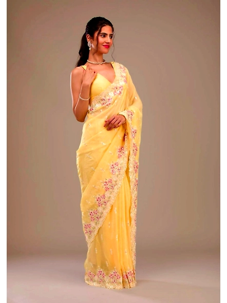 Premium Crunchy Saree with Sequence Work-Yellow-1