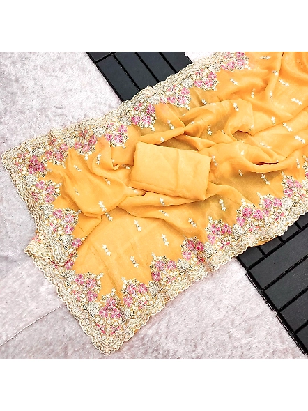Premium Crunchy Saree with Sequence Work-Yellow-3