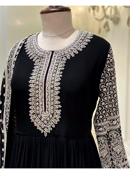 Black embroidered anarkali suit set