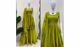 Parrot Green Color Ready To Wear Designer Palazzo Suits