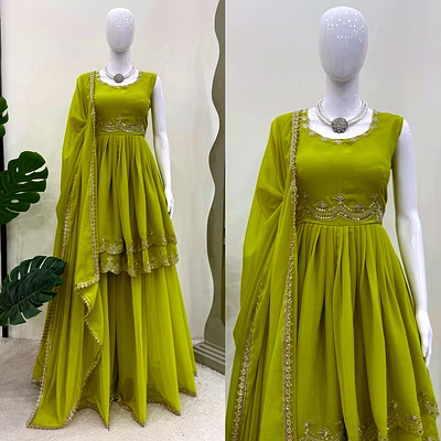 riya tex parrot green color ready to wear designer palazzo suits