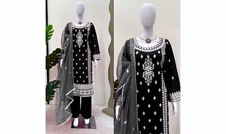 Exquisite Roman Silk Suit with Chikan Work