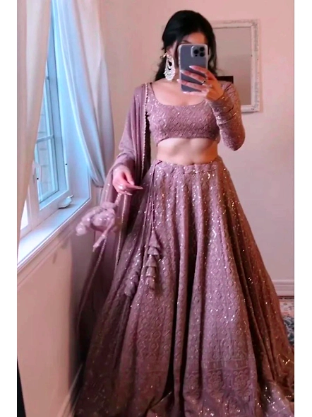 Pink Georgette Sequence Work Lehengas