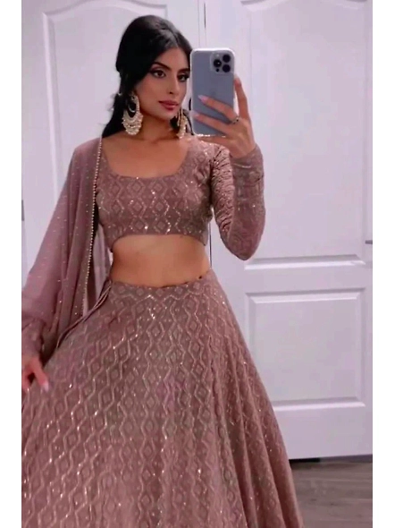 Pink Georgette Sequence Work Lehengas-Pink