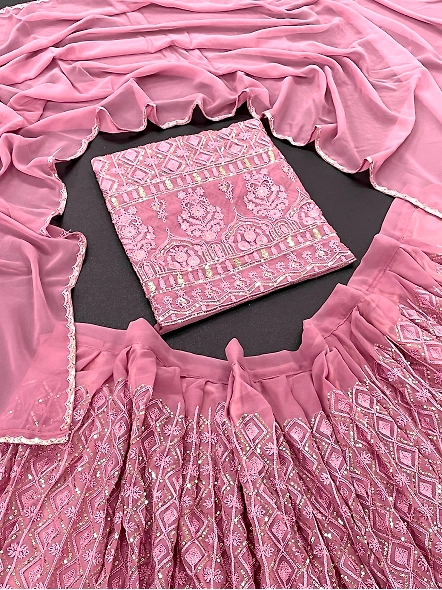 Pink Georgette Sequence Work Lehengas-Pink-5