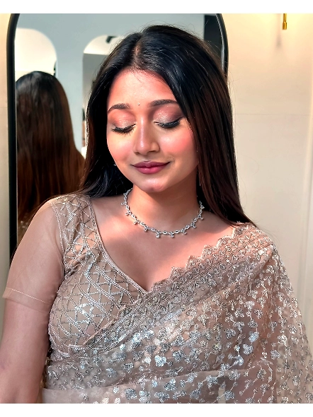 Exquisite Brown Net Saree-Brown-2