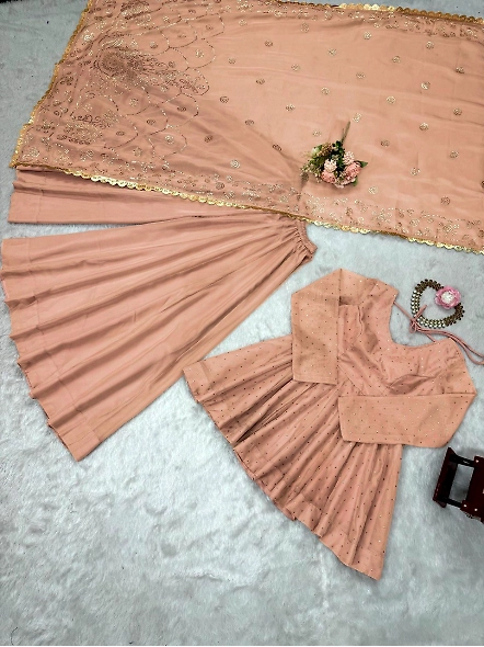 Tabby Organza Kurta Set-Beige-XXL-5