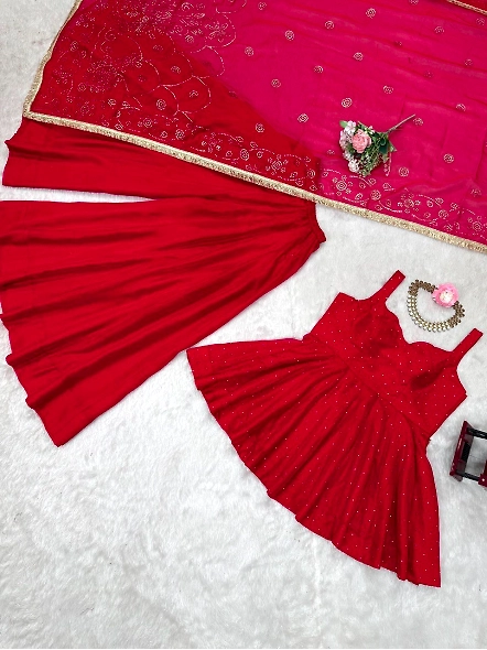 Tabby Organza Kurta Set-Red-M-4
