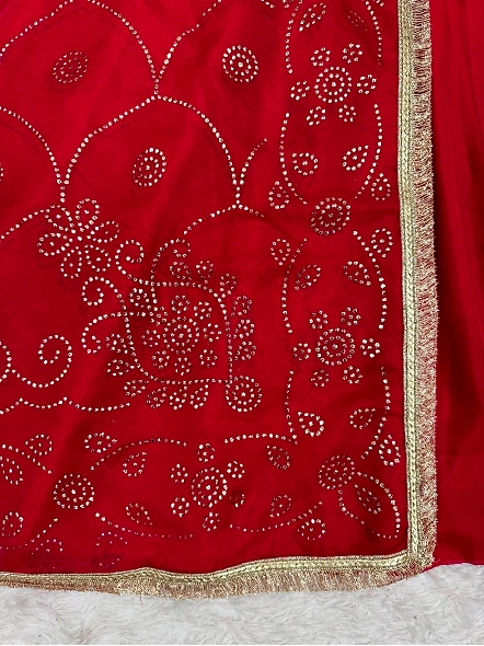 Tabby Organza Kurta Set-Red-M-5