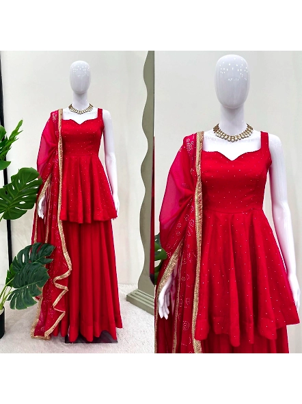 Tabby Organza Kurta Set-RTC5864_Red_XXL