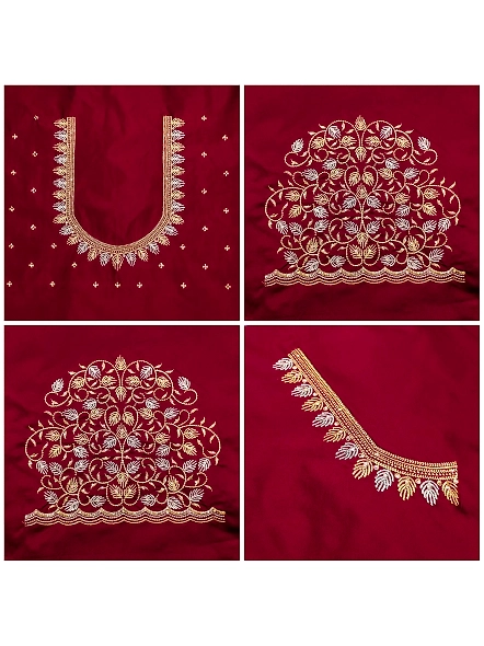 Premium Embroidery Blouse Material-Maroon-3