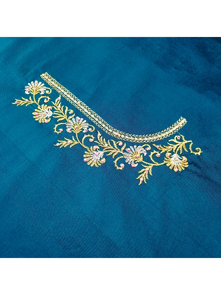 Luxurious Taffeta Silk Embroidery Blouse Fabric-Aqua-2
