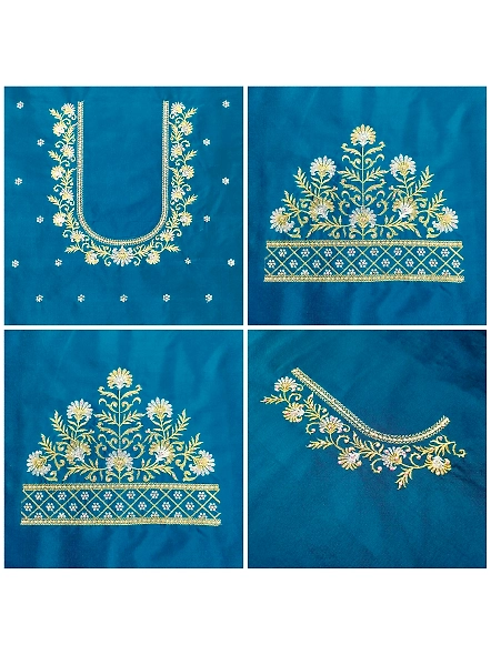 Luxurious Taffeta Silk Embroidery Blouse Fabric-Aqua-3
