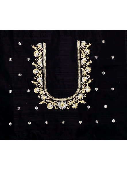 Luxurious Taffeta Silk Embroidery Blouse Fabric-Jasmin_Black