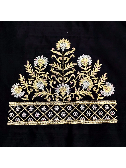 Luxurious Taffeta Silk Embroidery Blouse Fabric-Black-1