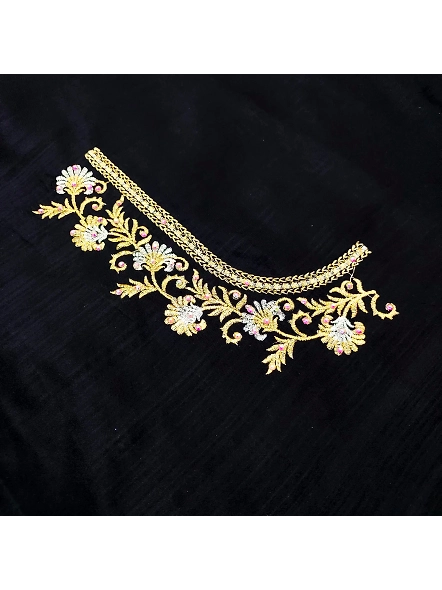 Luxurious Taffeta Silk Embroidery Blouse Fabric-Black-2
