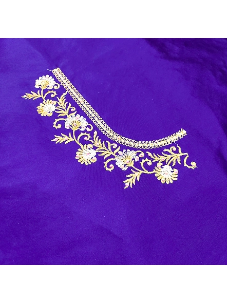 Luxurious Taffeta Silk Embroidery Blouse Fabric-Blue-2