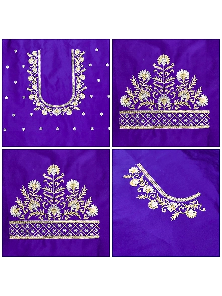 Luxurious Taffeta Silk Embroidery Blouse Fabric-Blue-3