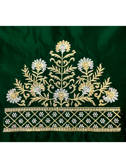 Luxurious Taffeta Silk Embroidery Blouse Fabric-Green-1