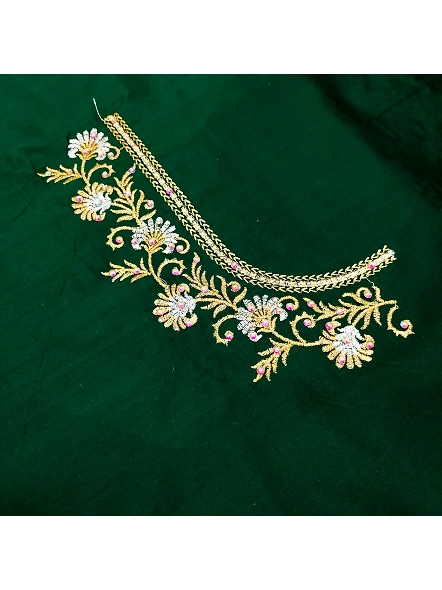 Luxurious Taffeta Silk Embroidery Blouse Fabric-Green-2