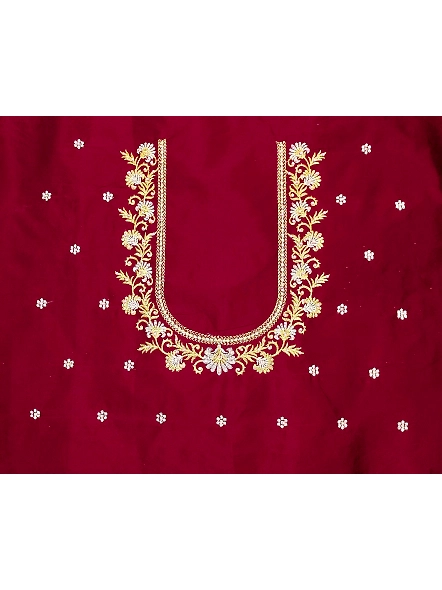 Luxurious Taffeta Silk Embroidery Blouse Fabric-Jasmin_Maroon