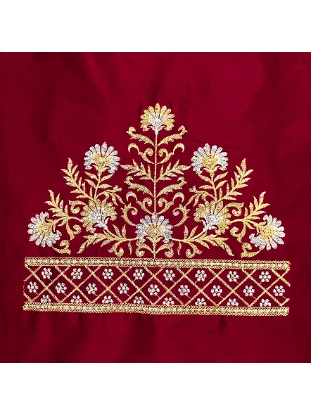 Luxurious Taffeta Silk Embroidery Blouse Fabric-Maroon-1