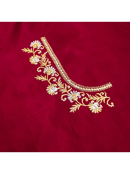 Luxurious Taffeta Silk Embroidery Blouse Fabric-Maroon-2