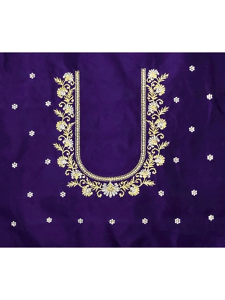 Luxurious Taffeta Silk Embroidery Blouse Fabric-Jasmin_Navy_Blue