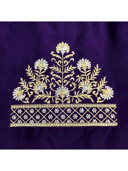 Luxurious Taffeta Silk Embroidery Blouse Fabric-Navy Blue-1
