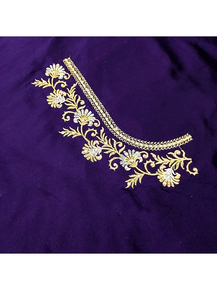 Luxurious Taffeta Silk Embroidery Blouse Fabric-Navy Blue-2
