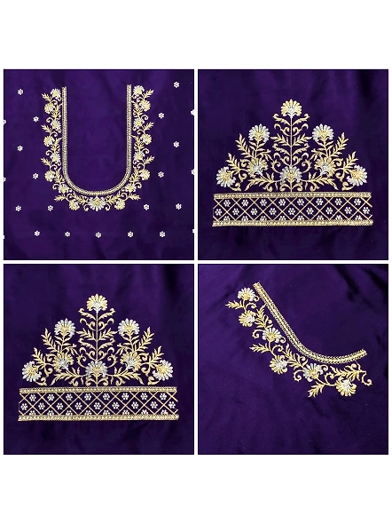 Luxurious Taffeta Silk Embroidery Blouse Fabric-Navy Blue-3