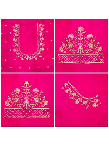 Luxurious Taffeta Silk Embroidery Blouse Fabric-Pink-3