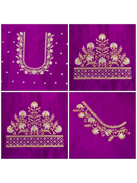 Luxurious Taffeta Silk Embroidery Blouse Fabric-Purple-3