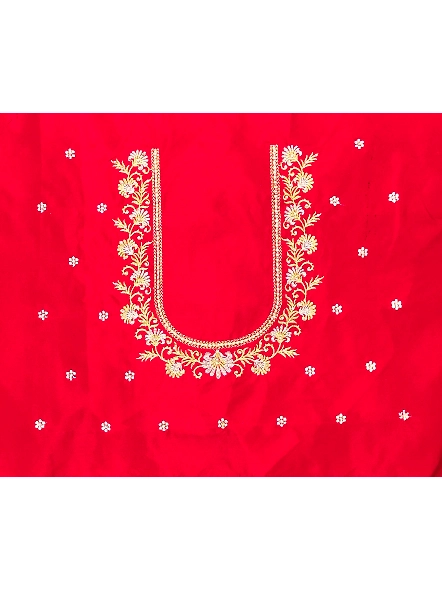 Luxurious Taffeta Silk Embroidery Blouse Fabric-Jasmin_Red